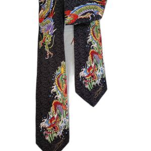 Ed Hardy by Christian Audigier Mens Silk Neck Tie Black Dragon New w Tag